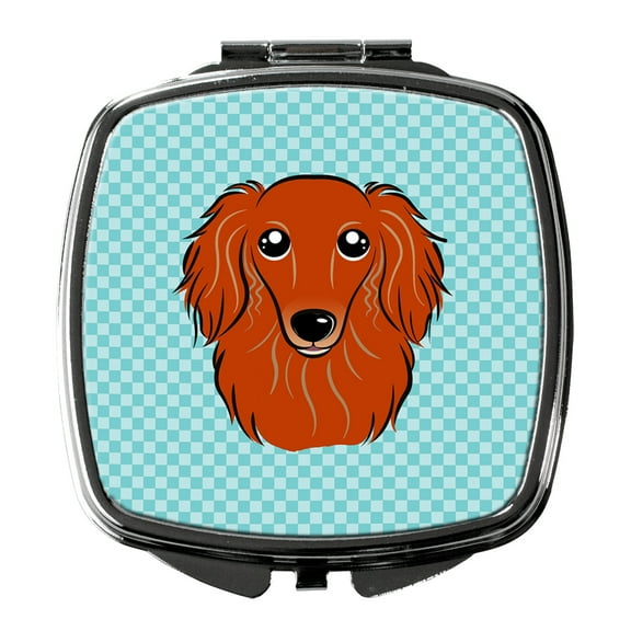 Checkerboard Blue Longhair Red Dachshund Compact Mirror BB1152SCM
