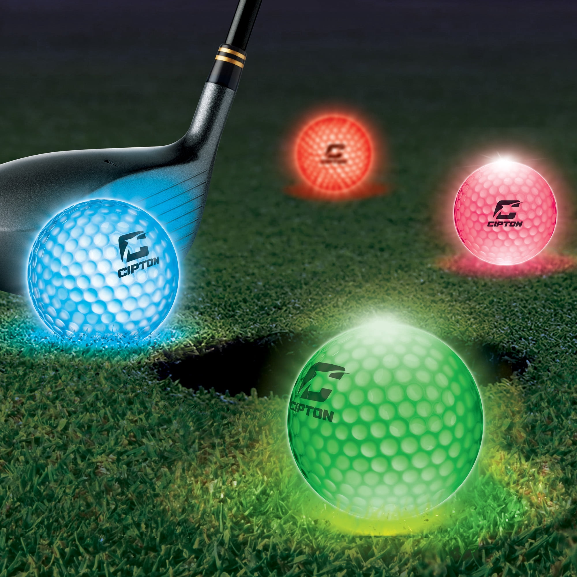 CIPTON LED Golf Balls, 6-Pack Assorted Multicolor Light Up Golf Balls, Impact-Activated LEDs for Night Golf, Glow Golf Balls for Practice & Fun
