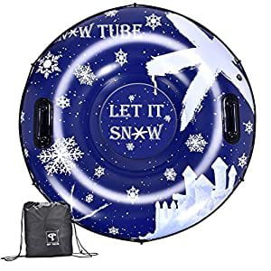 COMMOUDS Snow Tube Thickened Heavy Duty Large Inflatable Sleds for Kids Adults Winter Outdoor Snow Activity Skiing Sledding 47 Inch Inflatable Snow Tube with Handles