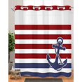 thumbnail image 2 of No Hook Shower Curtains, Anchor Red Standard Shower Curtains with Snap in Liner, Modern Navy Blue White Striped Nautical Waterproof Washable Fabric Bathroom Shower Curtain Sets, 66" x 72", 2 of 7