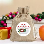Jinveno Christmas Candy Cookies Bags DIY Linen Drawstring Bag Festival Decor (G)