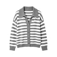 thumbnail image 4 of Fengqque Lady's Winter Long-sleeved Button-down Knitted Cardigan With Striped Sweater Coat, 4 of 7