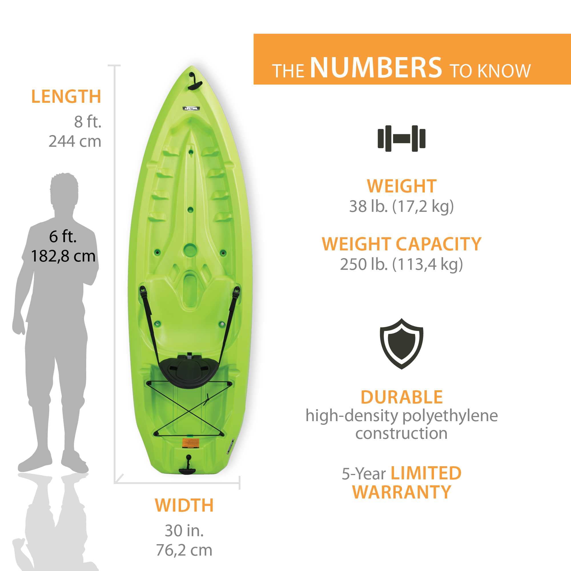 Lifetime Daylite 8 ft Sit-On-Top Kayak with Paddle, Lime Green (90938)