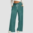 thumbnail image 2 of Audhol Wide Leg Pants Woman, Women's Simple Plaid Drawstring Wide Leg Casual Pants Sports Pants Loose Running Pants Palazzo Pants for Women Blackish Green 2XL, 2 of 5