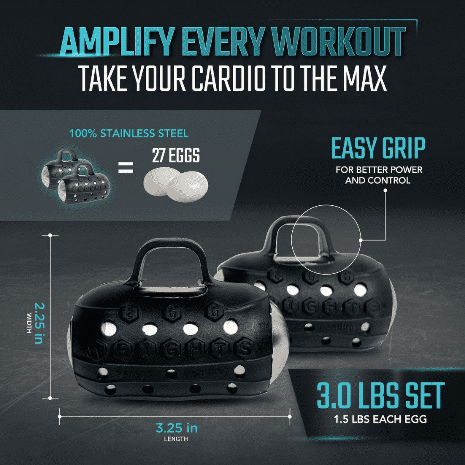 Egg Weights Compact Hand Dumbbell Set, Black, 3 lb