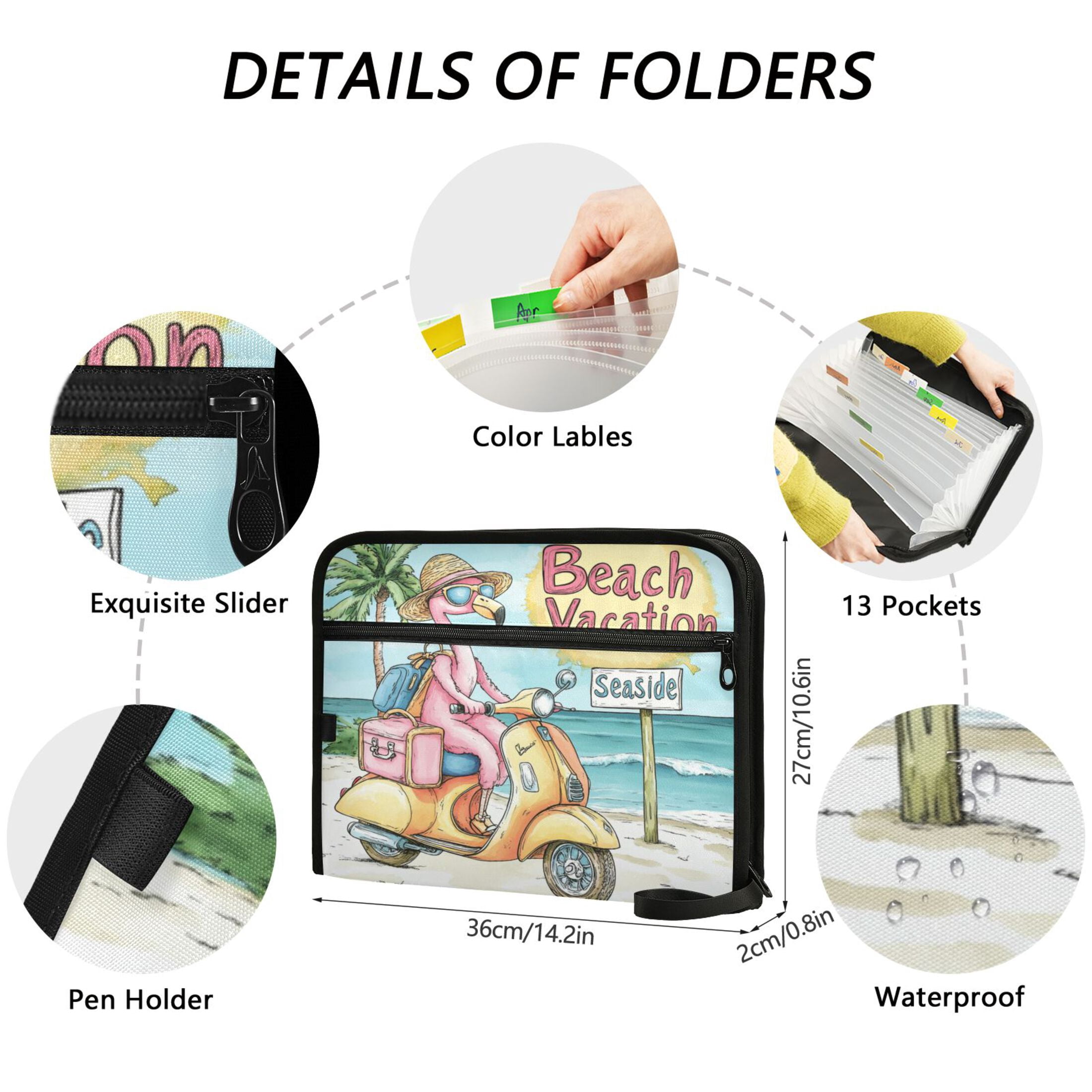 WOBOGO Cute Cartoon Flamingo Expanding File Folder Letter Size Accordion Filing Organizer 13 Pocket Separate Organ Pocket