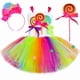 thumbnail image 3 of Disfraz de piruleta de caramelo de arcoíris para niñas, vestido de princesa con tutú para fiesta de cumpleaños, vestido de gala para carnaval, Navidad y Halloween, 3 of 5