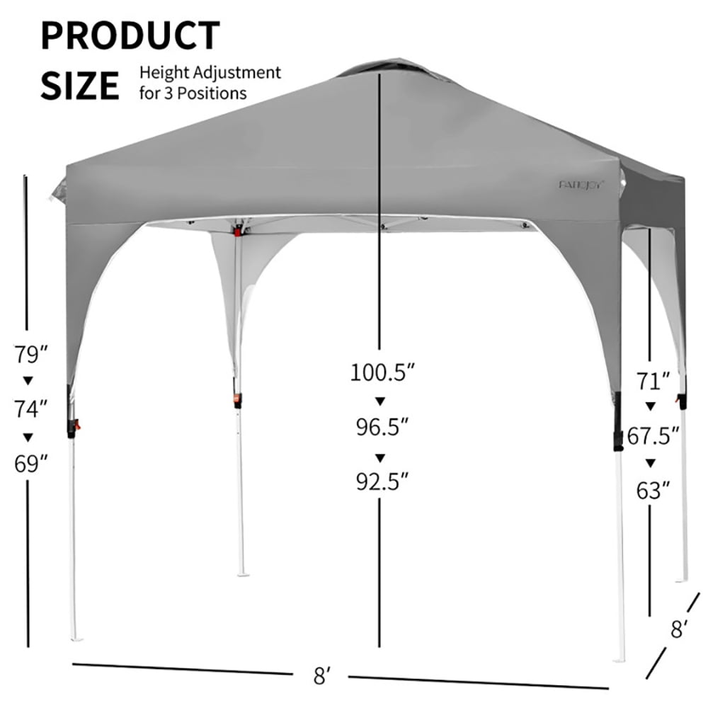 Aimee Lii 8 x 8 Feet Outdoor Pop Up Tent Canopy Camping Sun Shelter with Roller Bag, Backyard Canopy Gazebo, Gray Aimee Lii 8 x 8 Feet Outdoor Pop Up Tent Canopy Camping Sun Shelter with Roller Bag, Backyard Canopy Gazebo, Gray