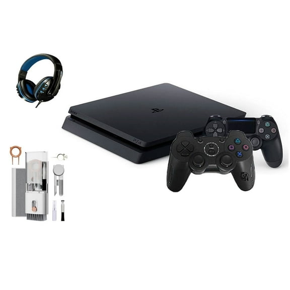 Pre-Owned Sony 2215B PlayStation 4 Slim 500GB Gaming Console Black, Headset 2 Controller With BOLT AXTION Cleaning Kit Bundle