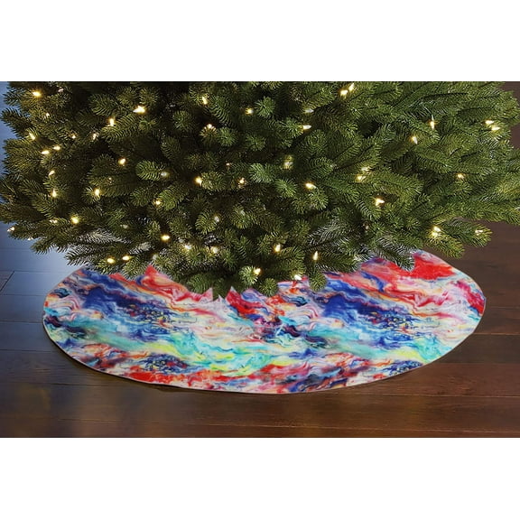 Cotton Print Holiday Tree Skirt 42" Round Sweet Marbel
