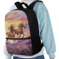 thumbnail image 4 of Uourmeti Durable 17 Inch Polyester Backpack for Work School, Adjustable Padded Straps Portable School Backpack, Running Horses Purple Flower Field, 4 of 6