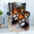 thumbnail image 4 of Safari Soft Flannel Fleece Throw Blanket, Double Exposure Tiger Collage with 2 Overlapping Images Oriental Mandala Backdrop, Cozy Plush for Indoor and Outdoor Use, 50" x 60", Multicolor, by Ambesonne, 4 of 5