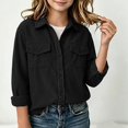 thumbnail image 3 of DJDLJWCJ Girls Corduroy Button Down Jacket Girls Vintage Turn Collar Long Sleeve Coat Black Size 10, 3 of 9