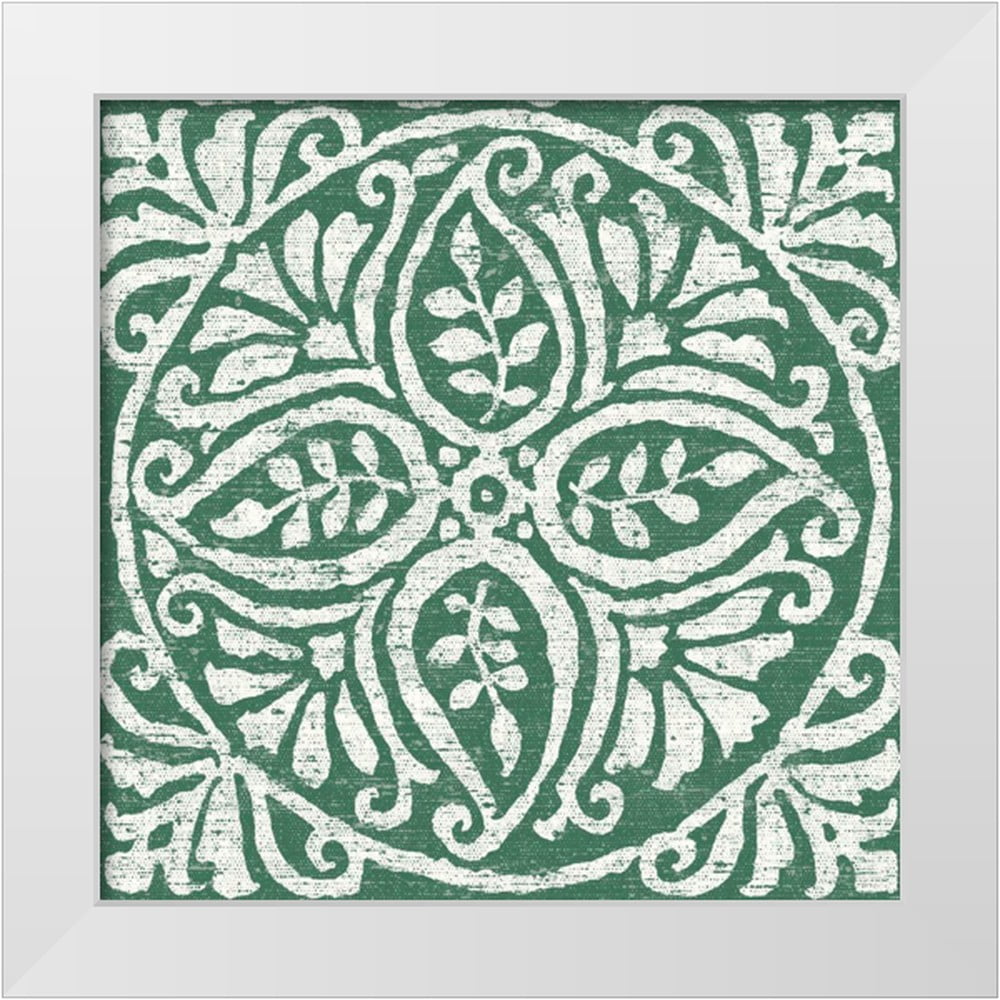 Wild Apple Portfolio 12x12 White Modern Wood Framed Museum Art Print Titled - Amadora Dark Green Tile IV