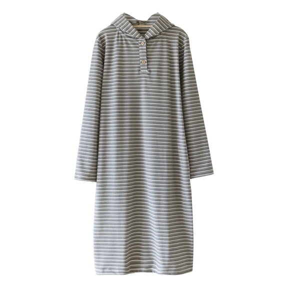 Gytharion Nightgowns for Women Fashion Stripe Print Long Sleeve Pullover Nightdress Soft Cozy Button Hooded Sleepshirt Loose Casual Winter Long Bathrobe
