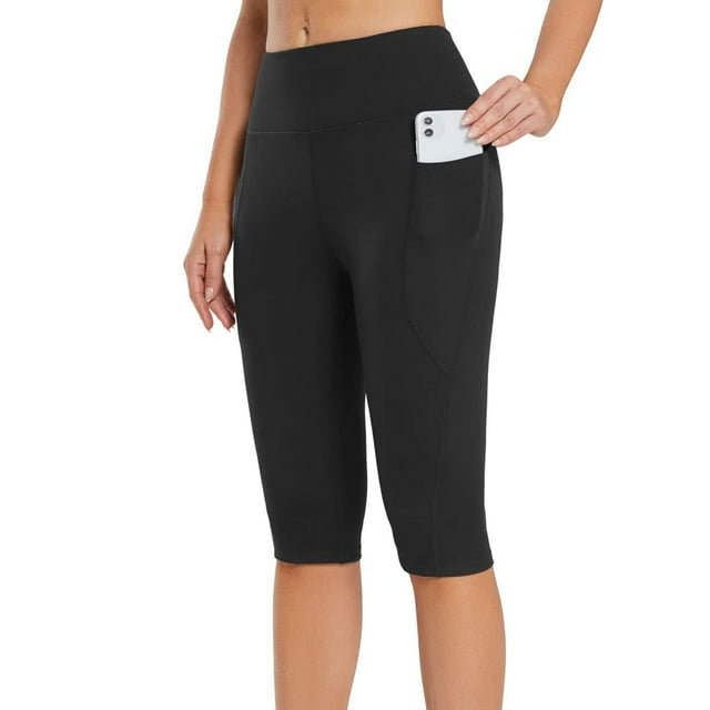 Pantalones de yoga capri qucoqpe para mujer con bolsillos, leggings esenciales de cintura alta para entrenar