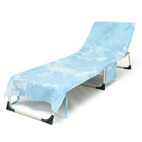 Zeiwohndc Candy Color Dyeing Chaise Lounge Chair Cover with Side Pockets Ties Foldable Beach Bath Towel for Pool for Sun Lounger H