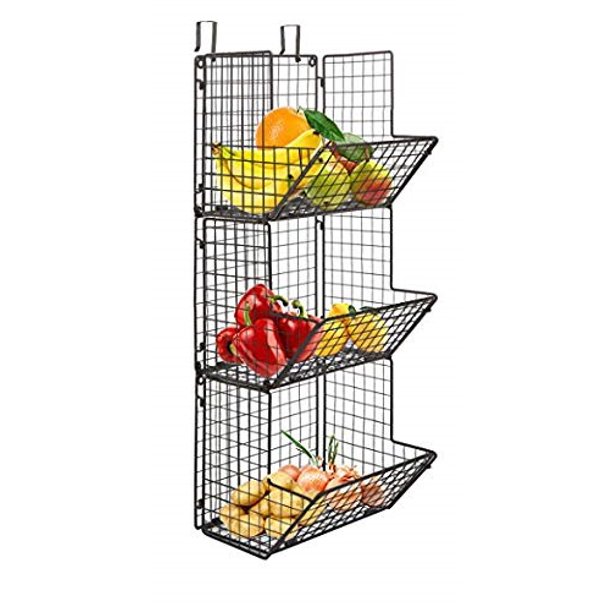 Hanging Fruit Basket Rustic Shelves Metal Wire 3 Tier Wall Mounted Over The Door Organizer Kitchen