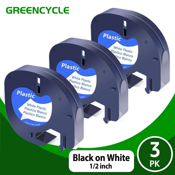 GREENCYCLE 3PK Compatible for Dymo LetraTag 91331 Label Maker Tape Refills, 1/2'' x 13', Black on White