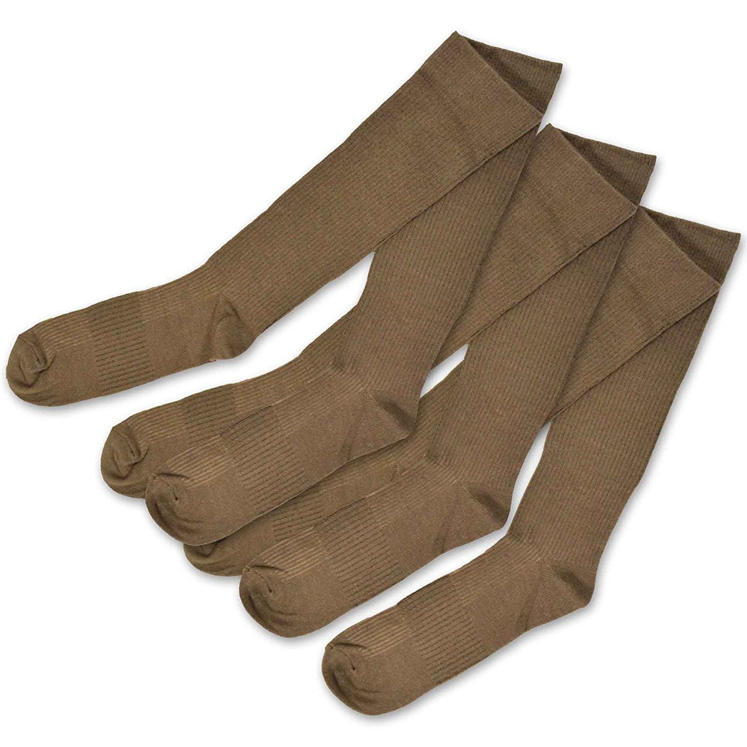 Large TeeHee Viscose from Bamboo Compression Knee High Socks with Rib 3-Pack , Khaki 10-13