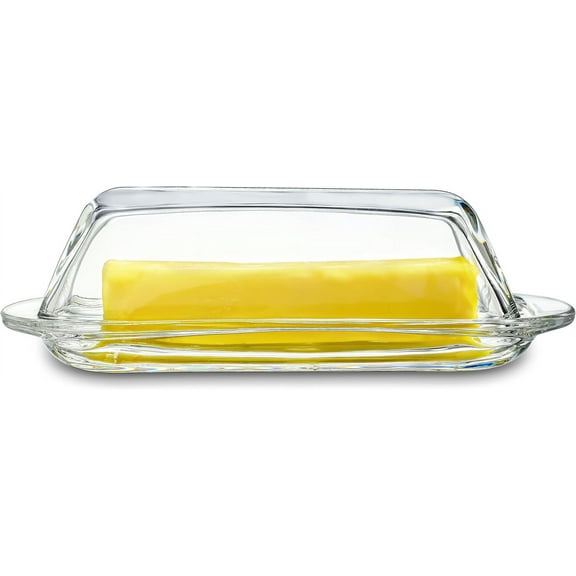 Glass Butter Dish with Lid for Countertop - Crystal Glass Butter Keeper Elegant Clear Butter Holder Tray for 1 Stick East Coast,Dishwasher Safe