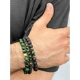 thumbnail image 4 of Crucible Jewelry Men's Green Tiger Eye Stone with Gold Plated Hematite, Lava and Wood Bead Stretch Bracelet Set of 3, 4 of 5