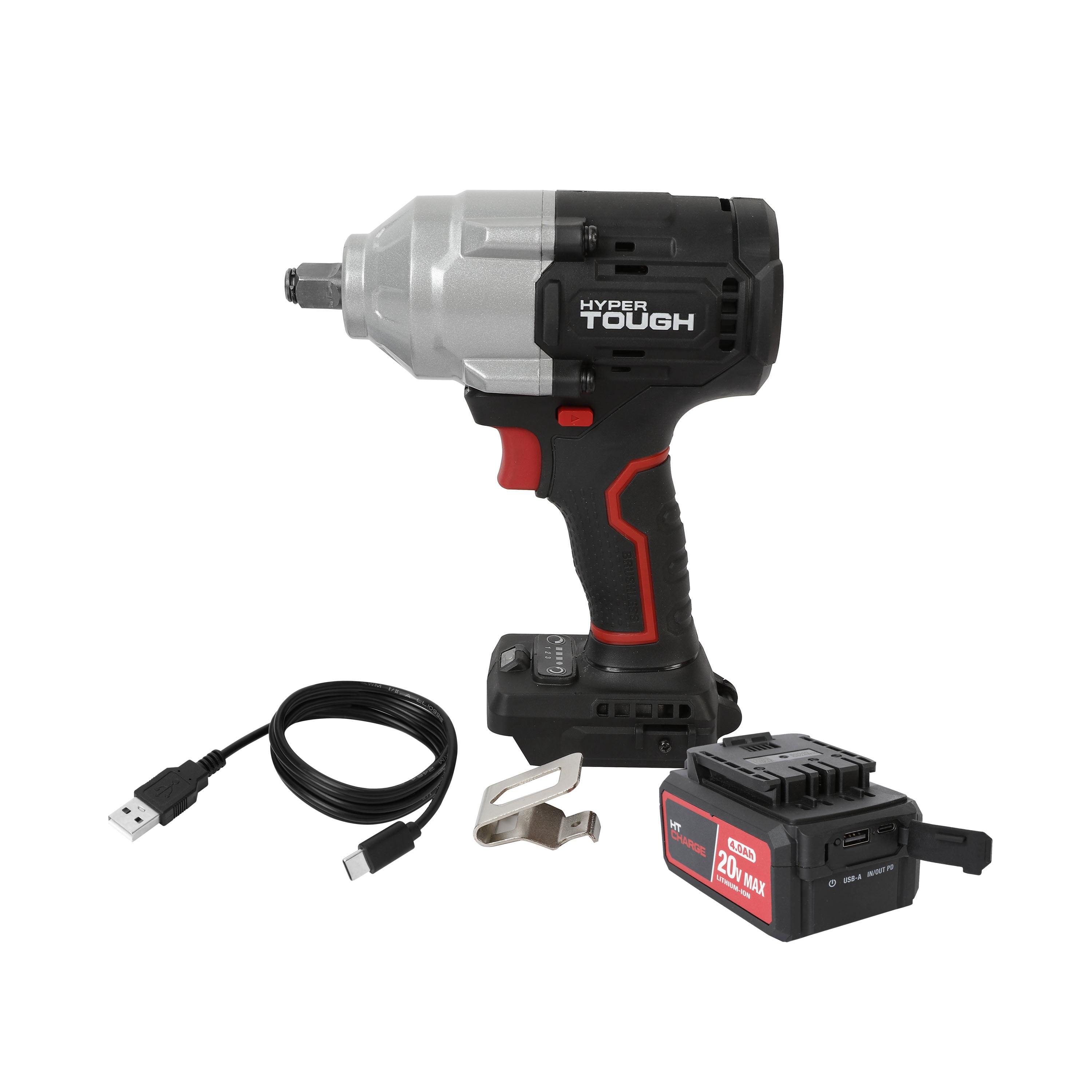 Open Box Hyper Tough 20V Max Brushless 1/2-inch Mid-Torque Cordless Impact Wrench 550 ft-lbs Torque