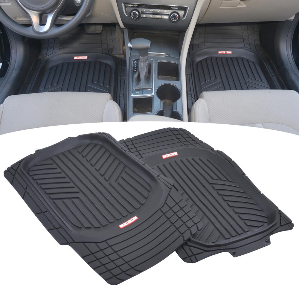 Motor Trend FlexTough Plus-2 Piece Front Car Floor Mats- Black Contour Liners-Deep Dish Heavy Duty Rubber Floor Mats for Car SUV Truck & Van-All Weather Protection, Universal Trim to Fit