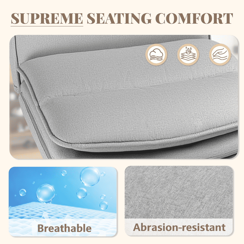 Homall Cross Legged Wide Seat Office Chair with Wheels,Office Armless Desk Chair, Modern Swivel Computer Task Chair Height Adjustable Vanity Chair,in Fabric,Gray