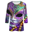 thumbnail image 5 of Qetyuw 3/4 Length Sleeve Shirts for Women Mardi Gras Crew Neck Tops Funny Mask Graphic Tees Plus Size Casual Holiday Tshirts, 5 of 5