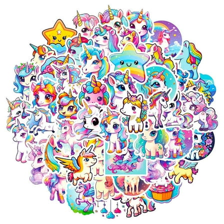 6 bag PVC Self Adhesive Cartoon Stickers Waterproof Unicorn Decals for Kid's Art Craft Children's Little Fingers Mixed color 80x80x12mm 50pcs/set