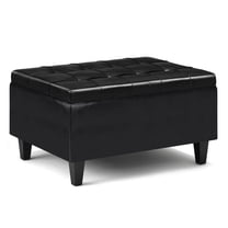 Simpli Home Harrison 34" Transitional Rectangle Coffee Table Ottoman in Black Faux Leather