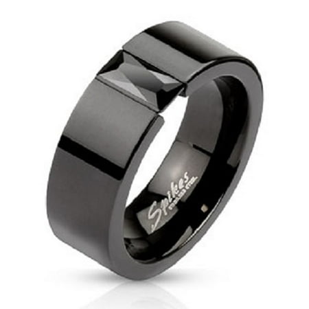 Stainless Steel Glossy Black IP Wedding  Black CZ Ring Sizes 9-14 Father's Day