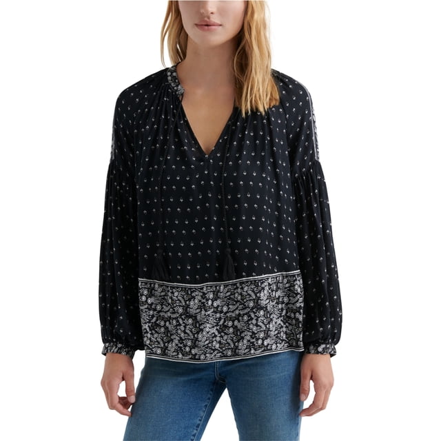 Blusa campesina Lucky Brand con Estampado floral para mujer negra extragrande