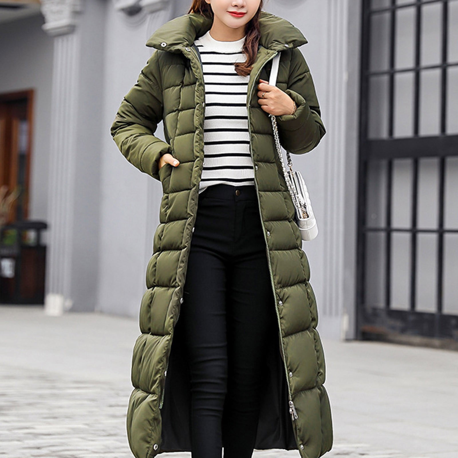 Bkolouuoe Winter Utility Jacket Women Women Autumn And Winter Long Sleeved  Zipper Drawstring Waist Stand Up r Solid Color Bread Coat Cotton Coat  Woman's Coats for Winter 