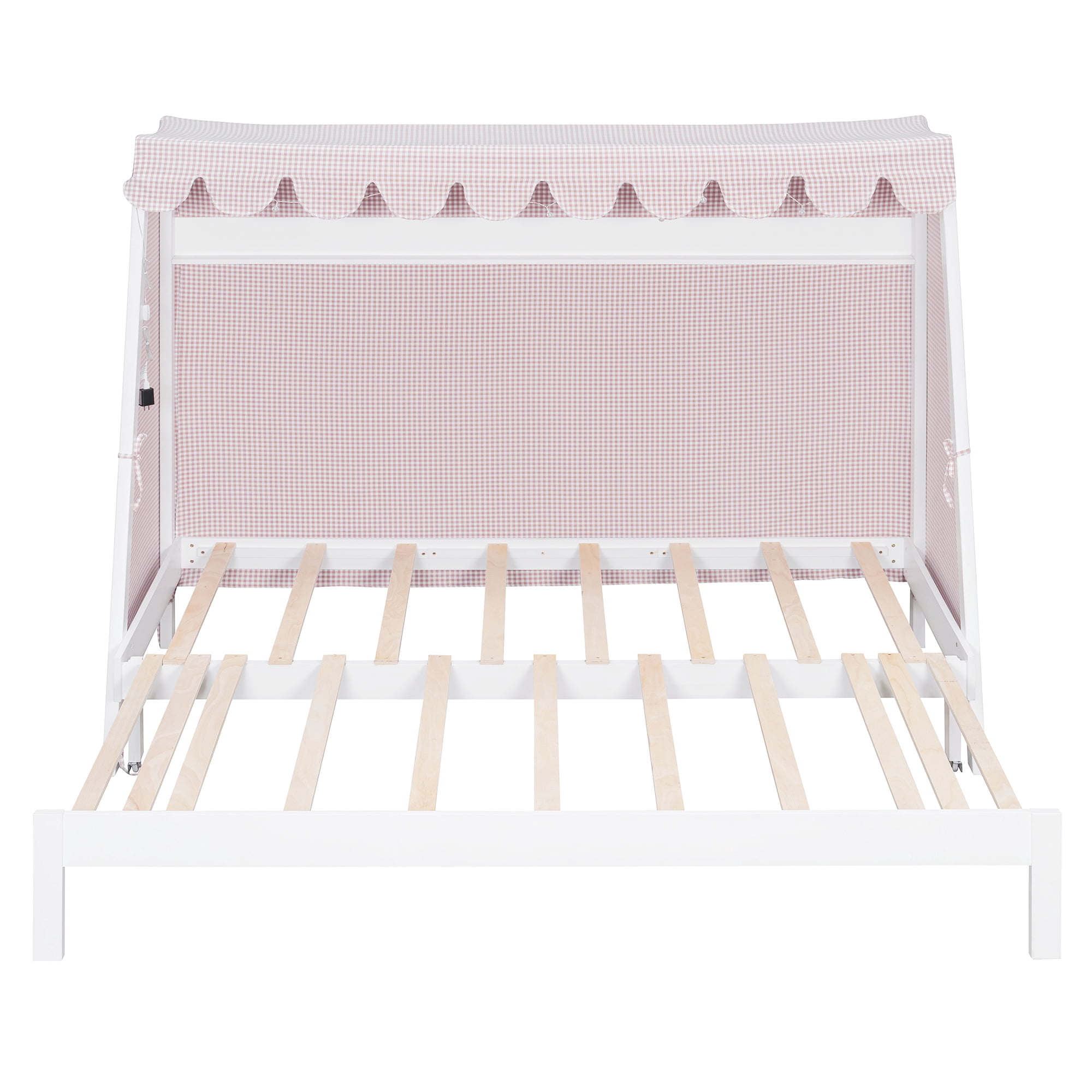 Mintazer Twin XL Platform Bed with LED Light, Trundle, Storage Shelf & Tent for Kids, White