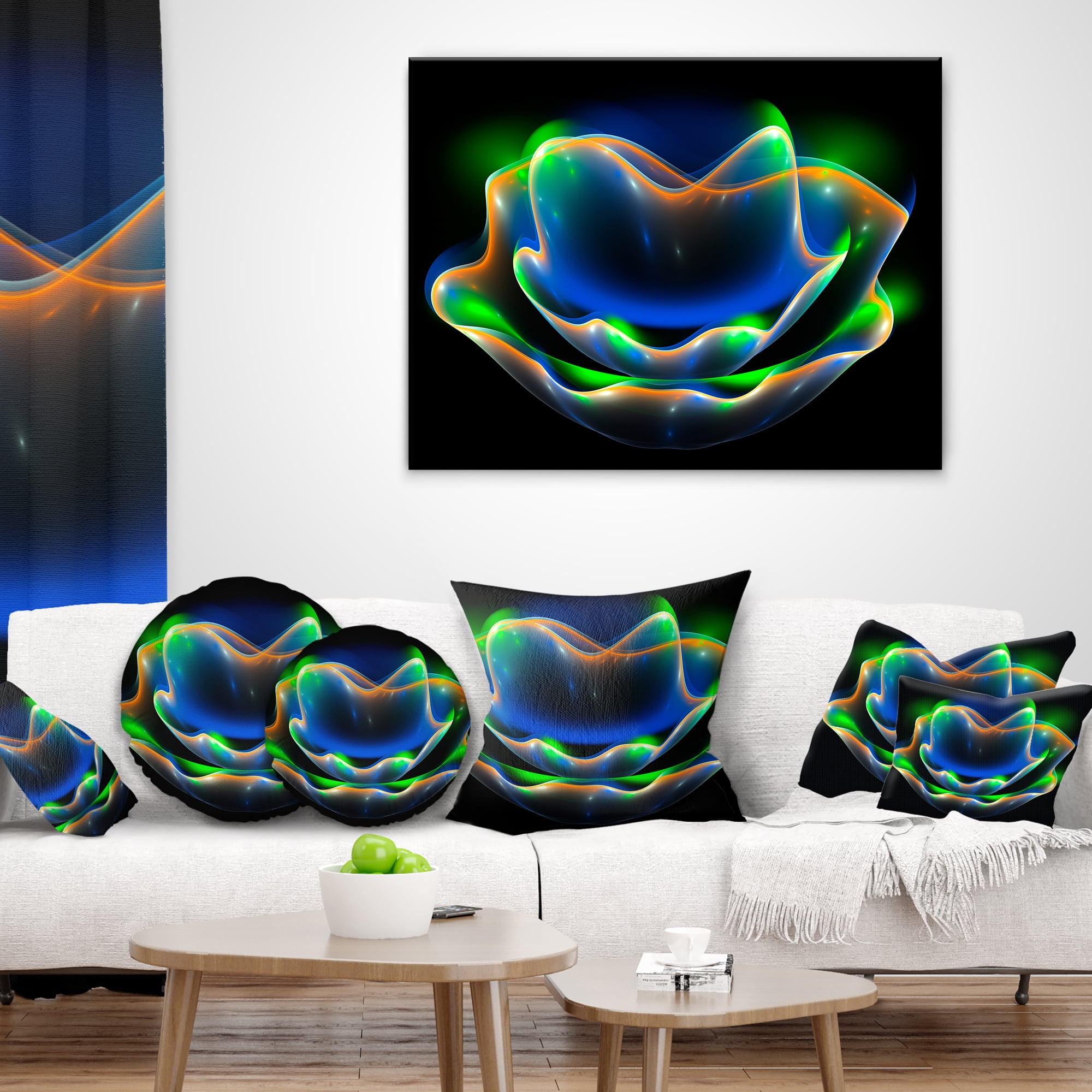 Designart Green Fractal Flower in Dark - Floral Throw Pillow - 12x20