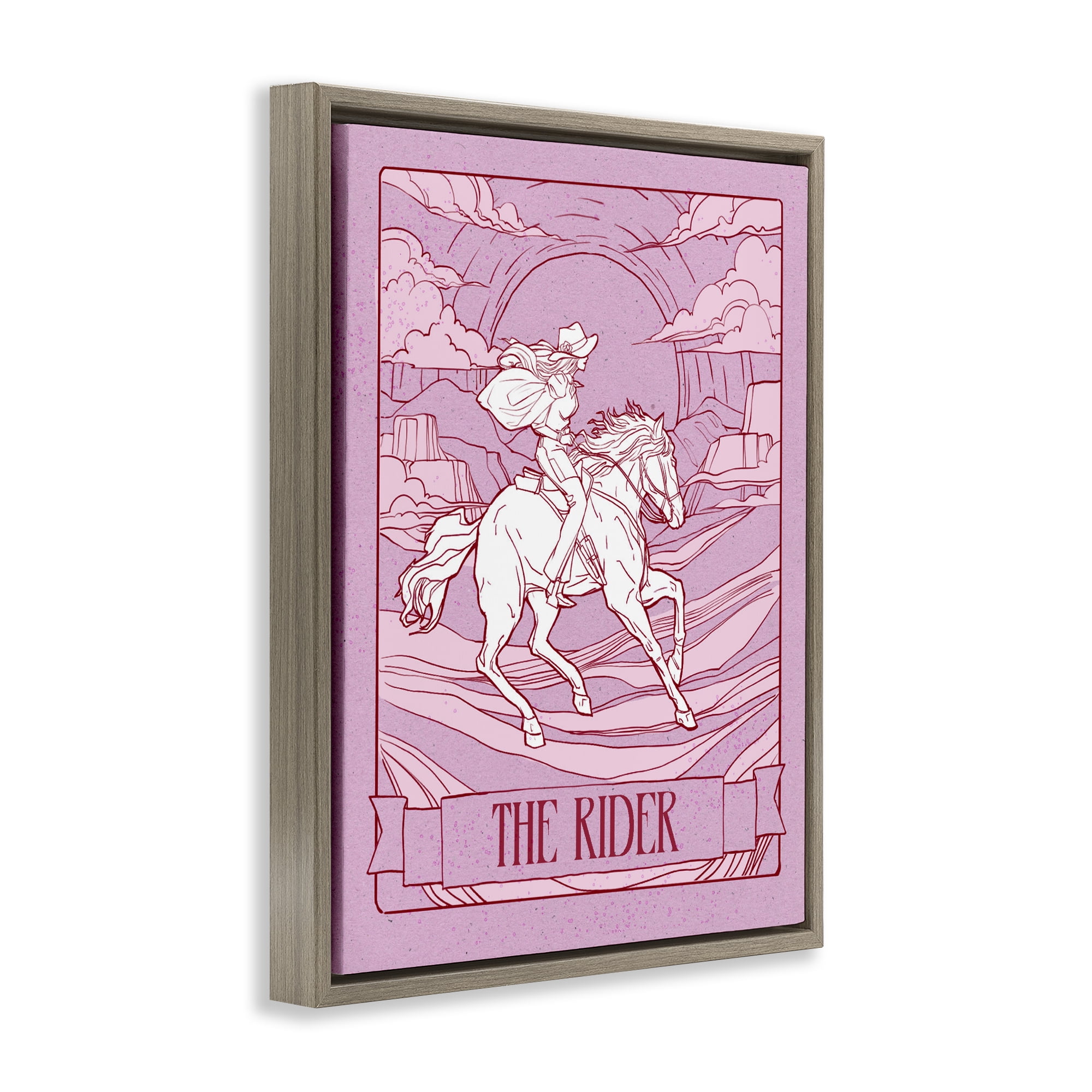 Stupell Industries Cowgirl Rider Tarot Card Brown Framed Floater Canvas Wall Art, design by Ziwei Li