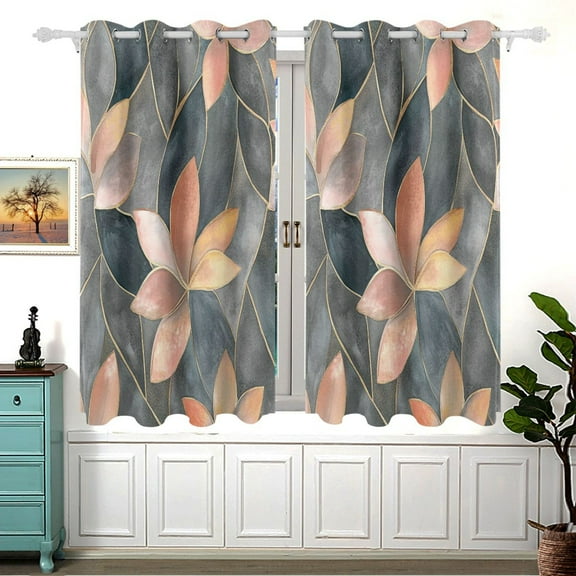 Elegant Gray Floral Pattern Blackout Curtains for Living Room Bedroom 55W x 54L Insulated Window Drapes 2 Panels