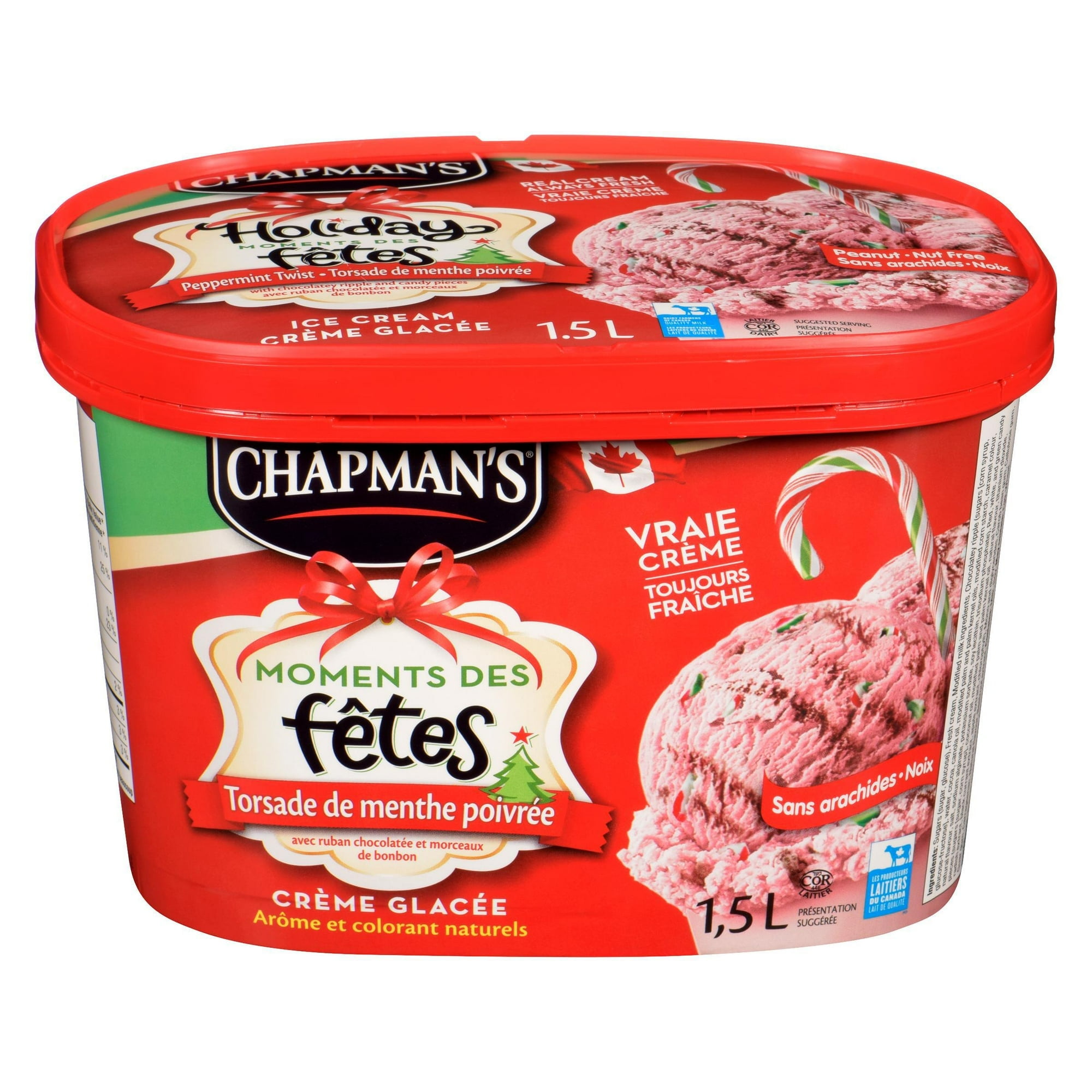 Chapman's Holiday Moments Peppermint Twist Ice Cream in a Tub, 1.5L