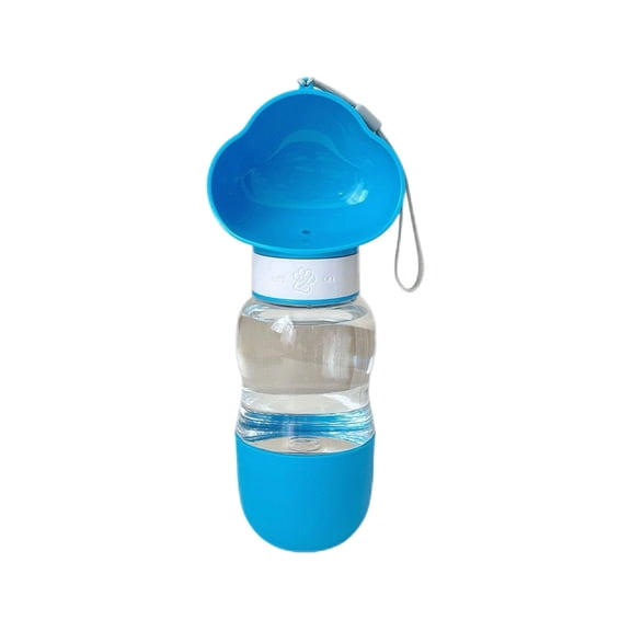 Portable Pet Travel Water Bottle 2-in-1 Foldable Outdoor Feeder and Drinker Cup Leak-Proof Lightweight for Dogs Cats Hiking Walking Camping, Blue