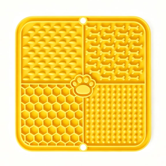 Premium Food Grade Silicone Licking Mat for Dogs Cats, 60 Suction Cups Slow Feeder Mat, Anxiety Relief Boredom Reducer, Reusable & Dishwasher Safe (Yellow)