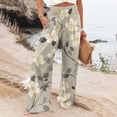 thumbnail image 3 of Womens Pants Casual Boho Palazzo Pants Wide Leg Lounge Pants Trousers Women's Floral Print Pants High Waist Smocked Elastic Waist Casual Trousers with Pockets for Beach Vacation, 3 of 5
