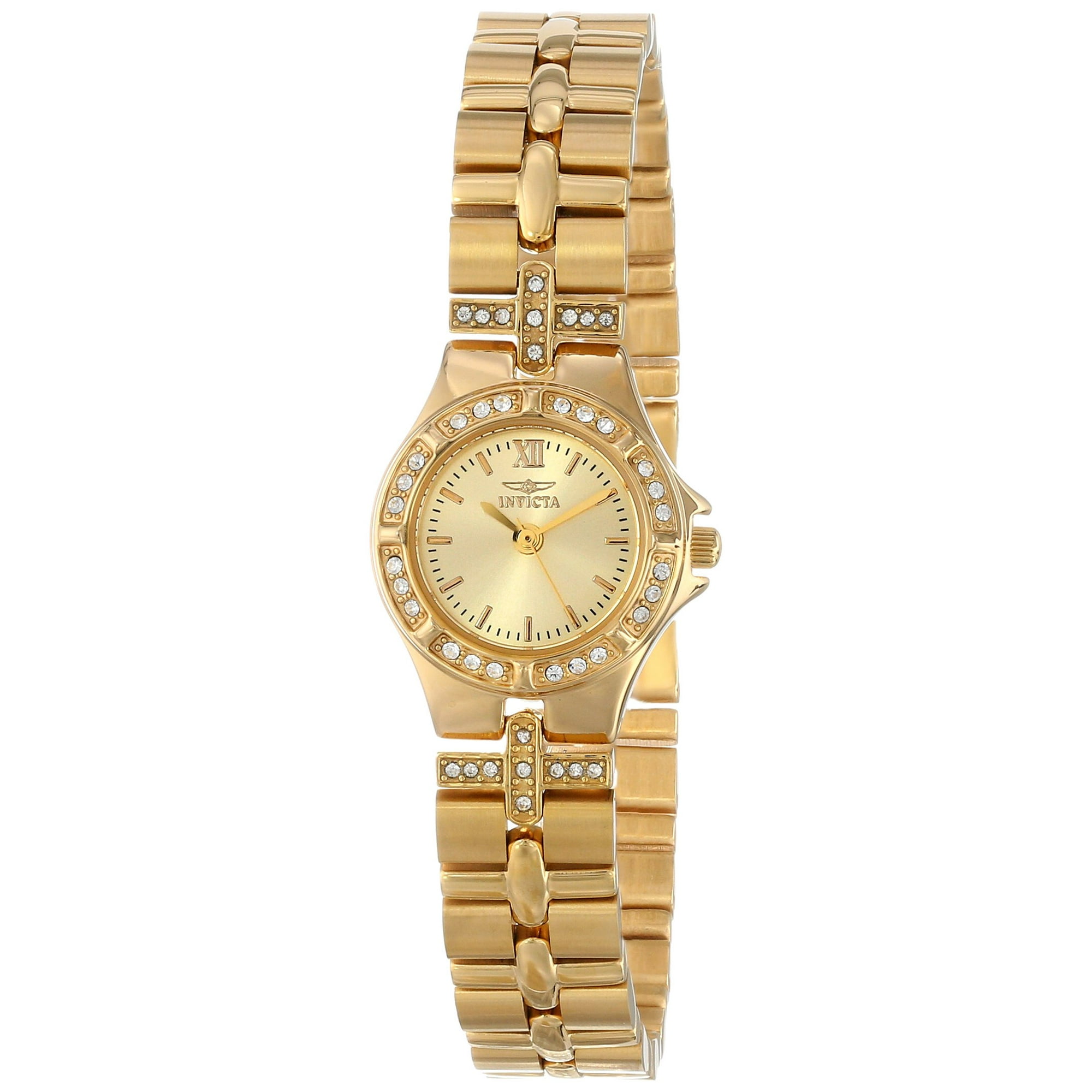 Invicta 134 21.5 mm Womens Wildflower Quartz 3 Hand Gold Dial Watch with Gold Tone Walmart
