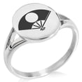 thumbnail image 1 of Stainless Steel Satake Samurai Crest Minimalist Oval Top Polished Statement Signet Ring, 1 of 1