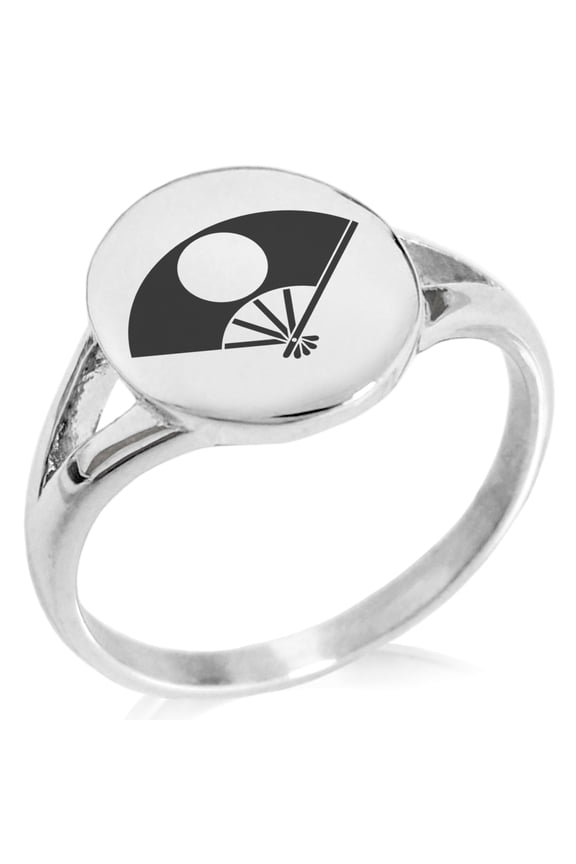 Stainless Steel Satake Samurai Crest Minimalist Oval Top Polished Statement Signet Ring