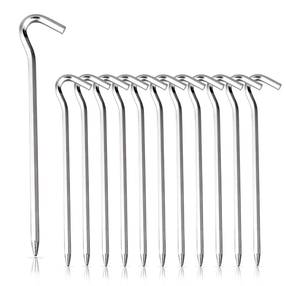 12PCS Tent Pegs, Aluminium Tent Stakes Pegs with Hook 7" Hexagon Rod Stakes Nail Spike Garden Stakes Camping Pegs for Pitching Camping Tent Canopies