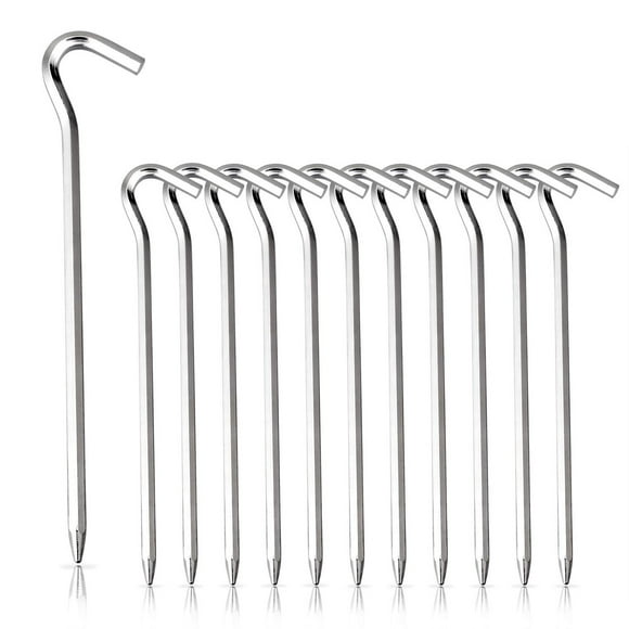 Aluminium Tent Stakes with Hook, Garden Camping Pegs for Pitching Tent