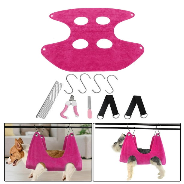 Portable Dog Grooming Hammock Restricción Bag Supplies Kit Cortaúñas Arnés Gato para bañar Suministros para mascotas atención de Kitty , roja de rosa, roja