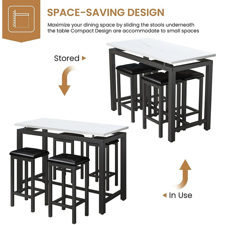 Counter Height Table Set of 5 Breakfast Bar Table and Stool Set Minimalist Dining Table with Backless Stools Wood Top Pub Table Chair Set for